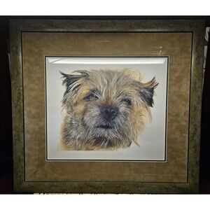 Beautiful Framed Matted Portrait of a Border Terrier Signed Berenbald 20" x 22"